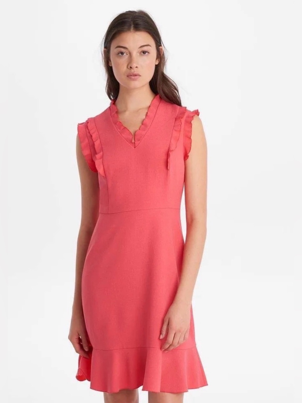 Karl Lagerfeld Sleeveless Ruffle Trim Coral Sz 4 Sheath dress